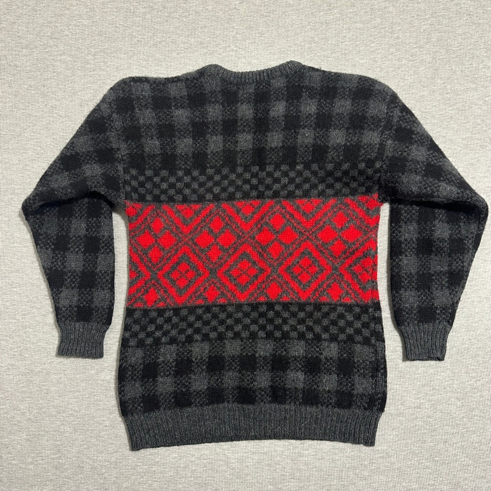 Vintage Brass Plum Nordstrom Shetland Wool Sweater Black Red Plaid Mens Medium - Picture 2 of 10